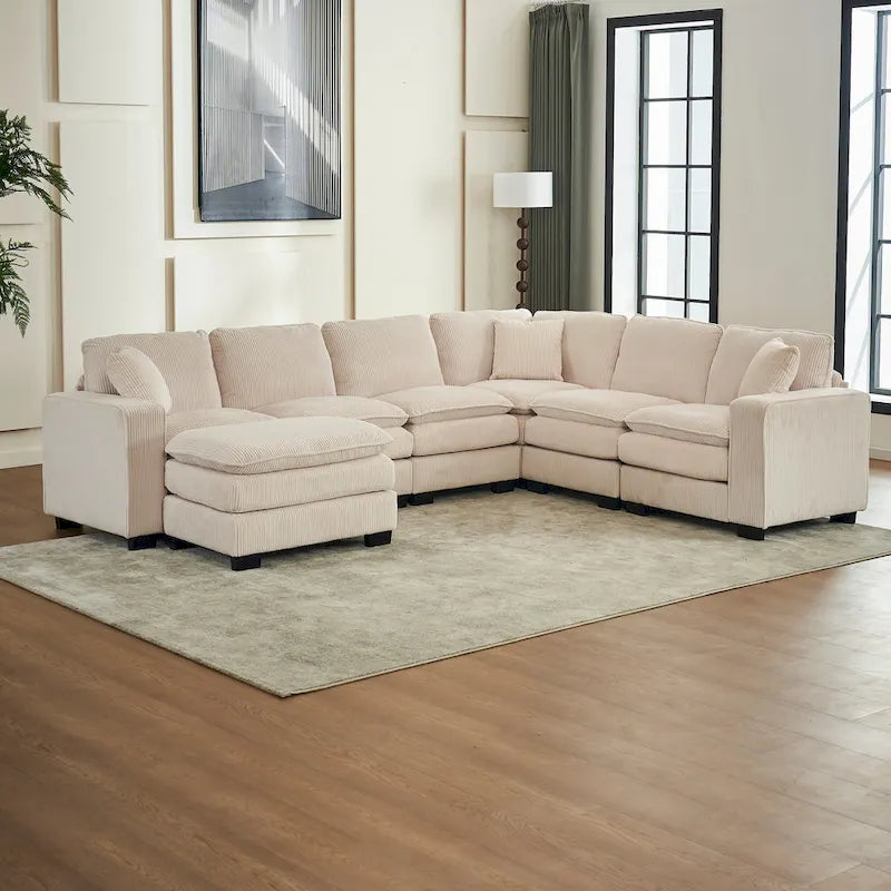 White 118.1  Luxurious U-Shaped 6-Seater Sofa