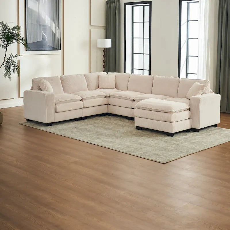 White 118.1  Luxurious U-Shaped 6-Seater Sofa
