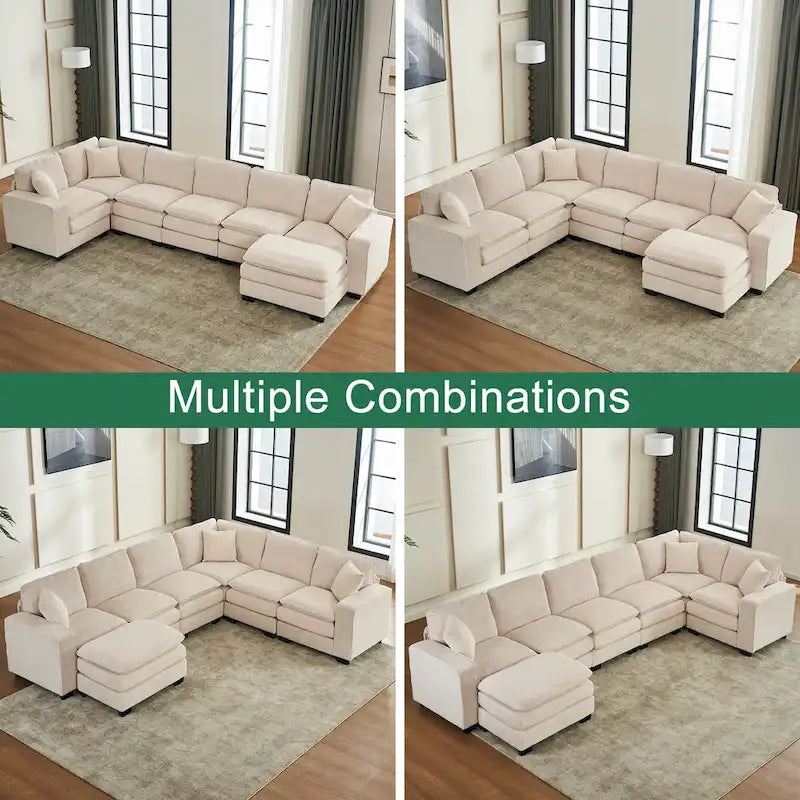 White 118.1  Luxurious U-Shaped 6-Seater Sofa