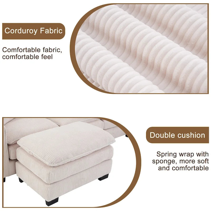 White 118.1  Luxurious U-Shaped 6-Seater Sofa