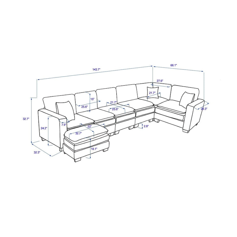 White 118.1  Luxurious U-Shaped 6-Seater Sofa