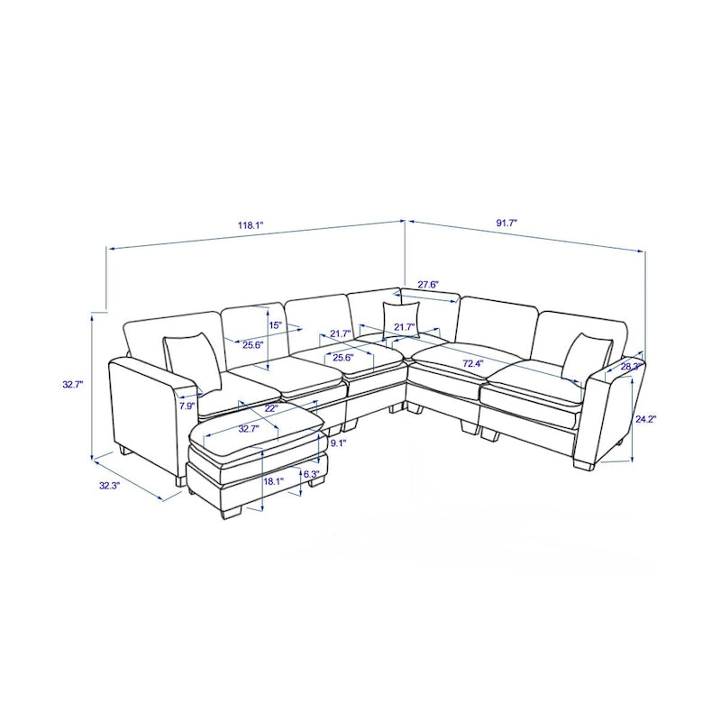 White 118.1  Luxurious U-Shaped 6-Seater Sofa