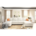 White 123  U-Shaped Modular 4 Seater Sectional Sofa with Storage Ottomans, Easy Assembly and Transport