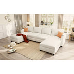 White 123  U-Shaped Modular 4 Seater Sectional Sofa with Storage Ottomans, Easy Assembly and Transport