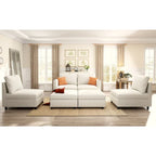 White 123  U-Shaped Modular 4 Seater Sectional Sofa with Storage Ottomans, Easy Assembly and Transport