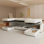 White 123  U-Shaped Modular 4 Seater Sectional Sofa with Storage Ottomans, Easy Assembly and Transport