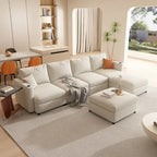 White 123  U-Shaped Modular 4 Seater Sectional Sofa with Storage Ottomans, Easy Assembly and Transport