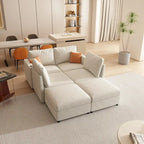 White 123  U-Shaped Modular 4 Seater Sectional Sofa with Storage Ottomans, Easy Assembly and Transport