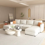 White 123  U-Shaped Modular 4 Seater Sectional Sofa with Storage Ottomans, Easy Assembly and Transport