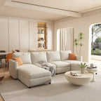 White 123  U-Shaped Modular 4 Seater Sectional Sofa with Storage Ottomans, Easy Assembly and Transport