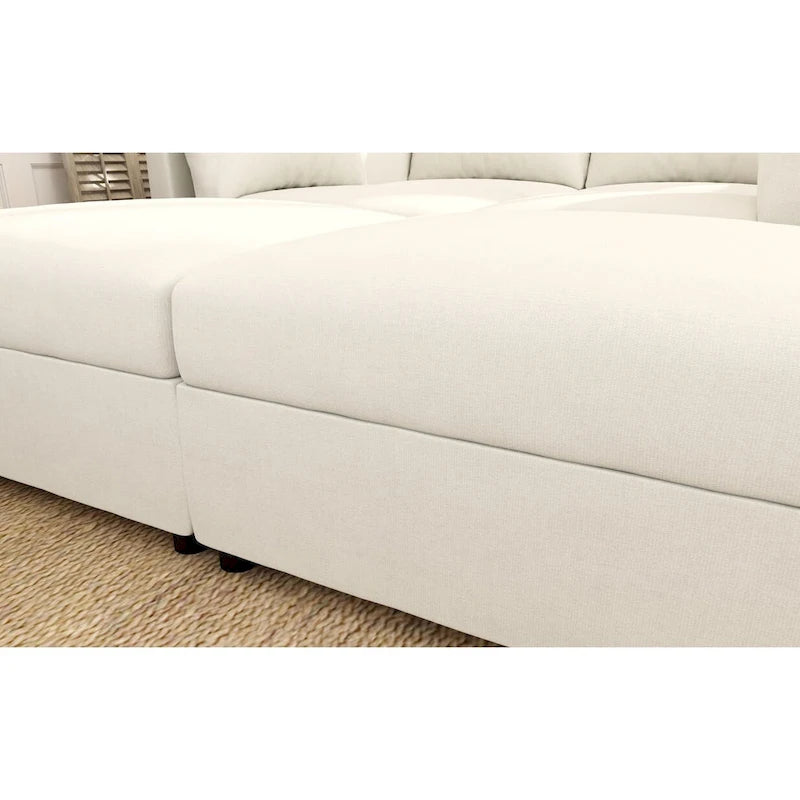 White 123  U-Shaped Modular 4 Seater Sectional Sofa with Storage Ottomans, Easy Assembly and Transport