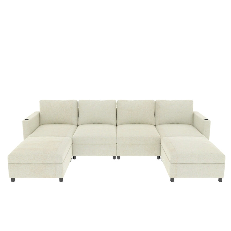 White 123  U-Shaped Modular 4 Seater Sectional Sofa with Storage Ottomans, Easy Assembly and Transport
