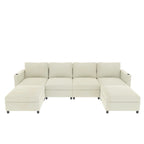 White 123  U-Shaped Modular 4 Seater Sectional Sofa with Storage Ottomans, Easy Assembly and Transport