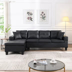 Black 96.06  Contemporary L-Shaped 4-Seater Sectional Sofa with Chaise Lounge, Cup Holders, and Throw Pillows Included