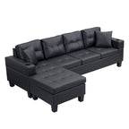 Black 96.06  Contemporary L-Shaped 4-Seater Sectional Sofa with Chaise Lounge, Cup Holders, and Throw Pillows Included