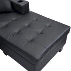 Black 96.06  Contemporary L-Shaped 4-Seater Sectional Sofa with Chaise Lounge, Cup Holders, and Throw Pillows Included