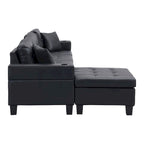 Black 96.06  Contemporary L-Shaped 4-Seater Sectional Sofa with Chaise Lounge, Cup Holders, and Throw Pillows Included