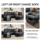 105.2  Reversible L-Shaped 6-Seater Sectional Sofa with Storage Ottoman and Cup Holders, Space-Saving Linen Design