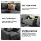 105.2  Reversible L-Shaped 6-Seater Sectional Sofa with Storage Ottoman and Cup Holders, Space-Saving Linen Design