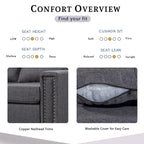 105.2  Reversible L-Shaped 6-Seater Sectional Sofa with Storage Ottoman and Cup Holders, Space-Saving Linen Design
