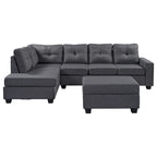 105.2  Reversible L-Shaped 6-Seater Sectional Sofa with Storage Ottoman and Cup Holders, Space-Saving Linen Design