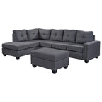105.2  Reversible L-Shaped 6-Seater Sectional Sofa with Storage Ottoman and Cup Holders, Space-Saving Linen Design
