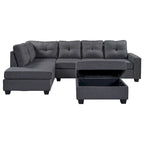105.2  Reversible L-Shaped 6-Seater Sectional Sofa with Storage Ottoman and Cup Holders, Space-Saving Linen Design