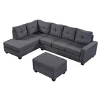105.2  Reversible L-Shaped 6-Seater Sectional Sofa with Storage Ottoman and Cup Holders, Space-Saving Linen Design