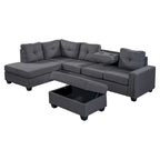 105.2  Reversible L-Shaped 6-Seater Sectional Sofa with Storage Ottoman and Cup Holders, Space-Saving Linen Design