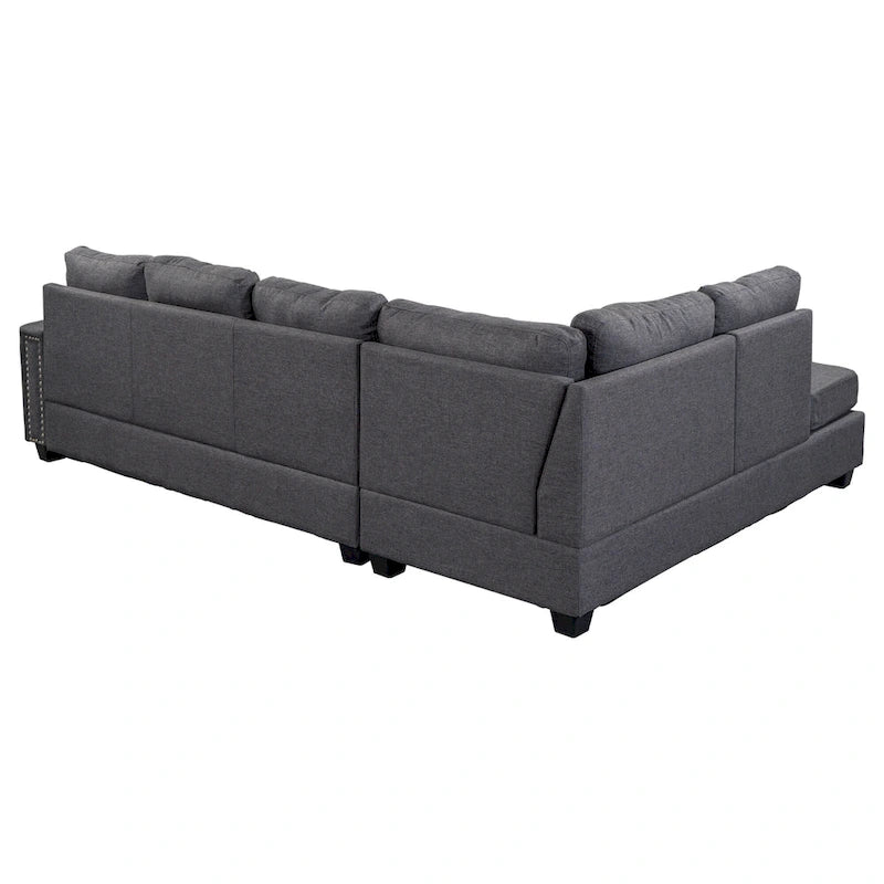 105.2  Reversible L-Shaped 6-Seater Sectional Sofa with Storage Ottoman and Cup Holders, Space-Saving Linen Design