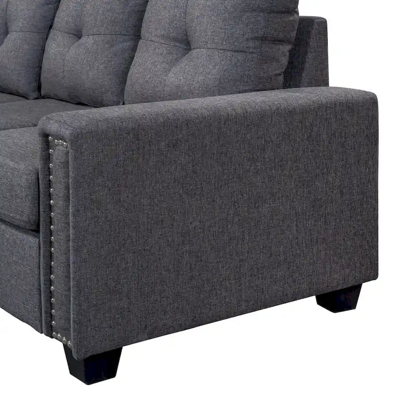 105.2  Reversible L-Shaped 6-Seater Sectional Sofa with Storage Ottoman and Cup Holders, Space-Saving Linen Design