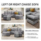 105.2  Reversible L-Shaped 6-Seater Sectional Sofa with Storage Ottoman and Cup Holders, Space-Saving Linen Design