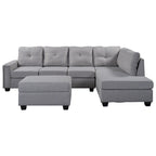 105.2  Reversible L-Shaped 6-Seater Sectional Sofa with Storage Ottoman and Cup Holders, Space-Saving Linen Design