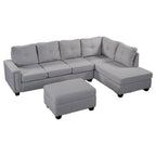 105.2  Reversible L-Shaped 6-Seater Sectional Sofa with Storage Ottoman and Cup Holders, Space-Saving Linen Design