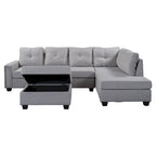 105.2  Reversible L-Shaped 6-Seater Sectional Sofa with Storage Ottoman and Cup Holders, Space-Saving Linen Design
