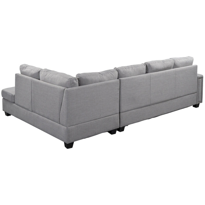 105.2  Reversible L-Shaped 6-Seater Sectional Sofa with Storage Ottoman and Cup Holders, Space-Saving Linen Design