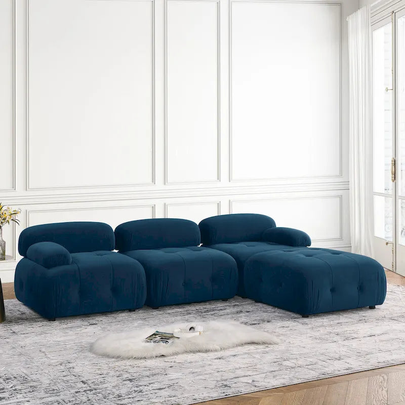 Blue 93  Modular L-Shaped 4-Seat Sectional Sofa with Reversible Ottoman