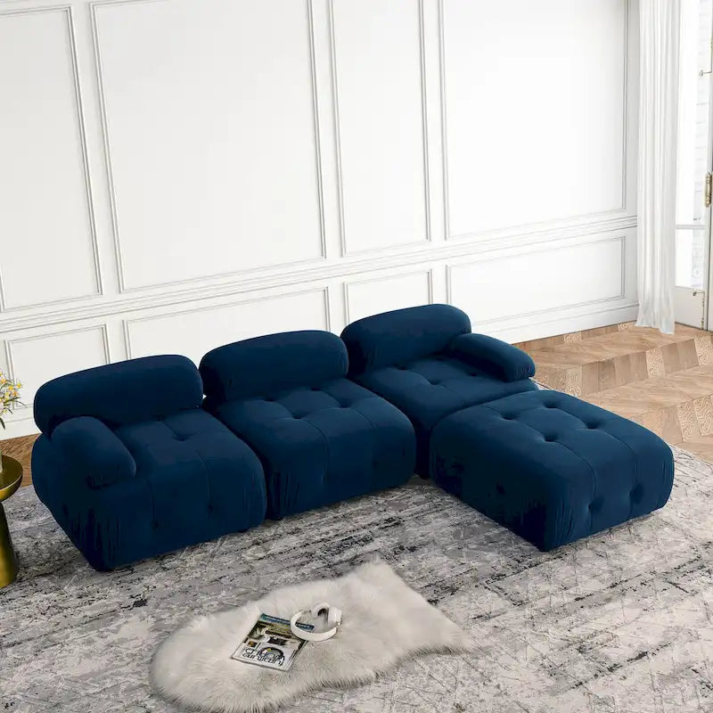 Blue 93  Modular L-Shaped 4-Seat Sectional Sofa with Reversible Ottoman