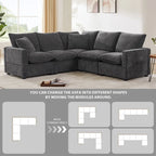 Black 84  Modular Chenille 5-Seat Corner Sectional Sofa Set with 2 Pillows, Ideal for Living Room or Apartment Use