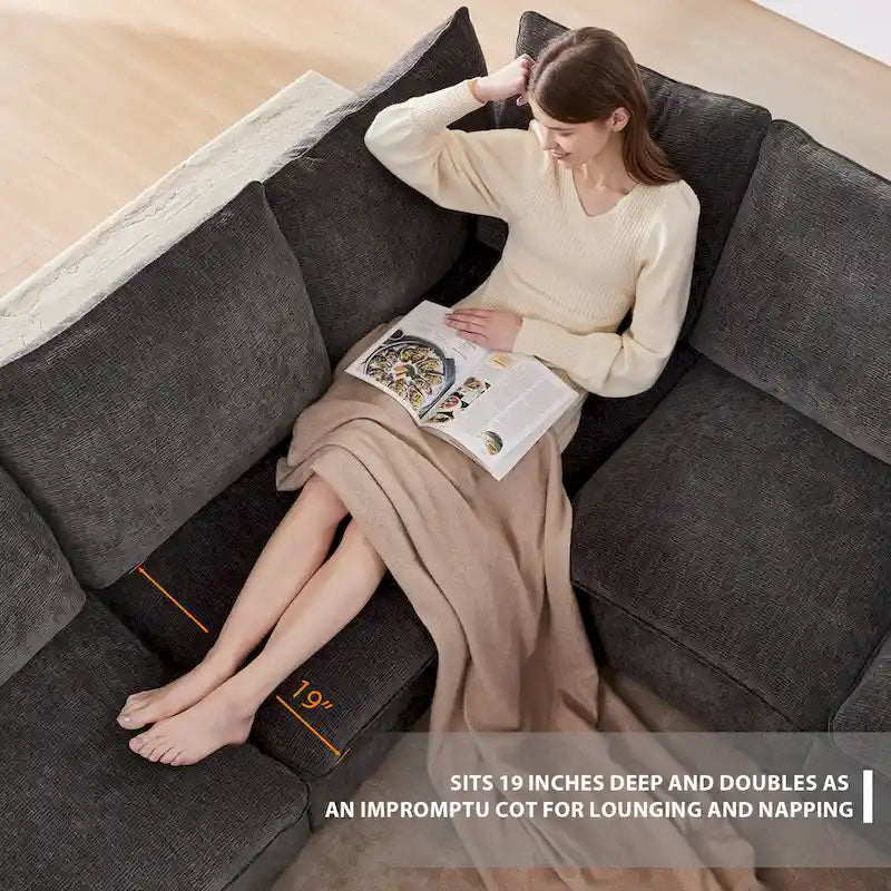 Black 84  Modular Chenille 5-Seat Corner Sectional Sofa Set with 2 Pillows, Ideal for Living Room or Apartment Use