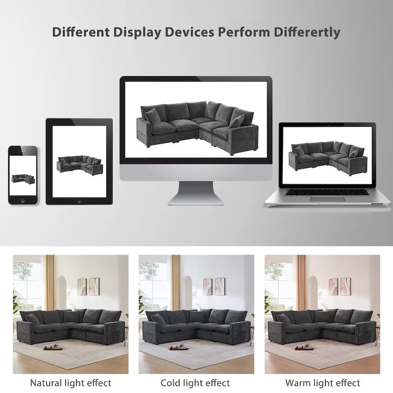 Black 84  Modular Chenille 5-Seat Corner Sectional Sofa Set with 2 Pillows, Ideal for Living Room or Apartment Use