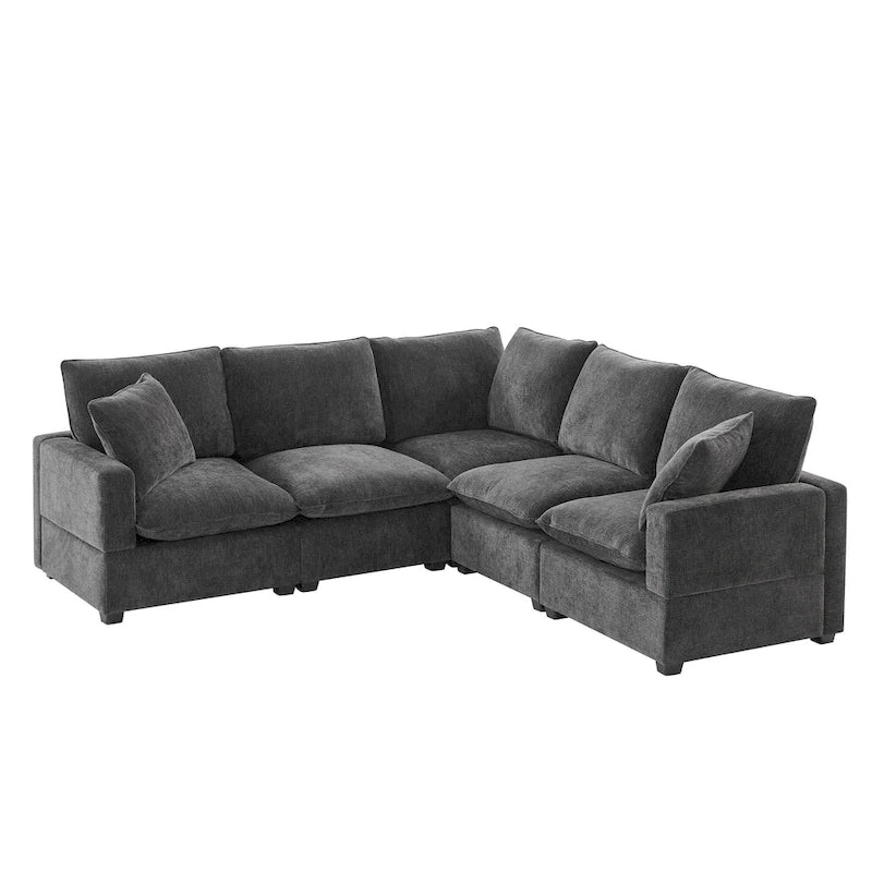 Black 84  Modular Chenille 5-Seat Corner Sectional Sofa Set with 2 Pillows, Ideal for Living Room or Apartment Use