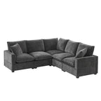 Black 84  Modular Chenille 5-Seat Corner Sectional Sofa Set with 2 Pillows, Ideal for Living Room or Apartment Use