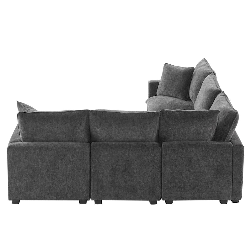Black 84  Modular Chenille 5-Seat Corner Sectional Sofa Set with 2 Pillows, Ideal for Living Room or Apartment Use