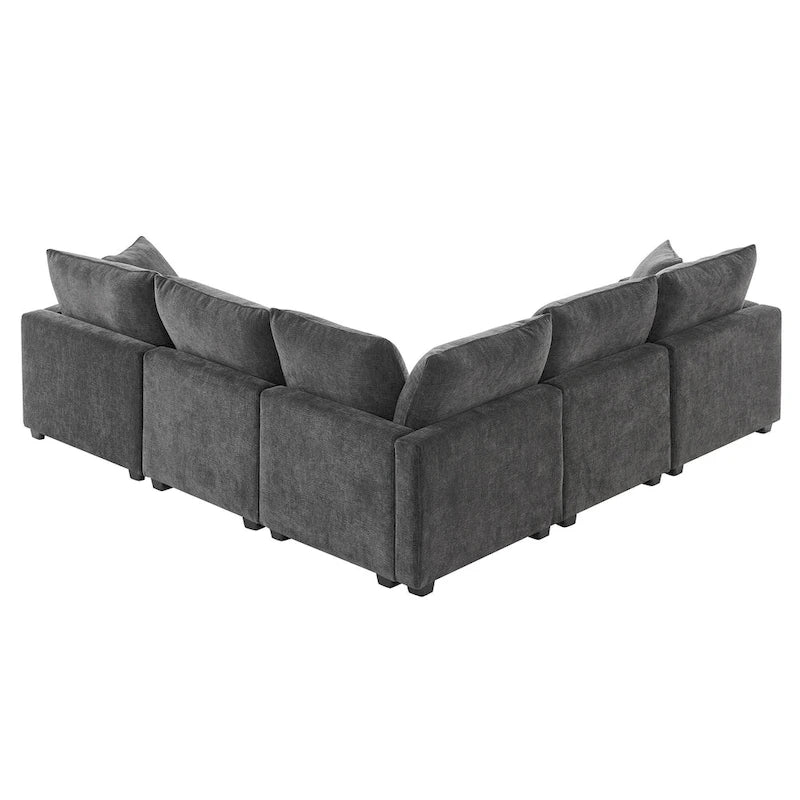 Black 84  Modular Chenille 5-Seat Corner Sectional Sofa Set with 2 Pillows, Ideal for Living Room or Apartment Use