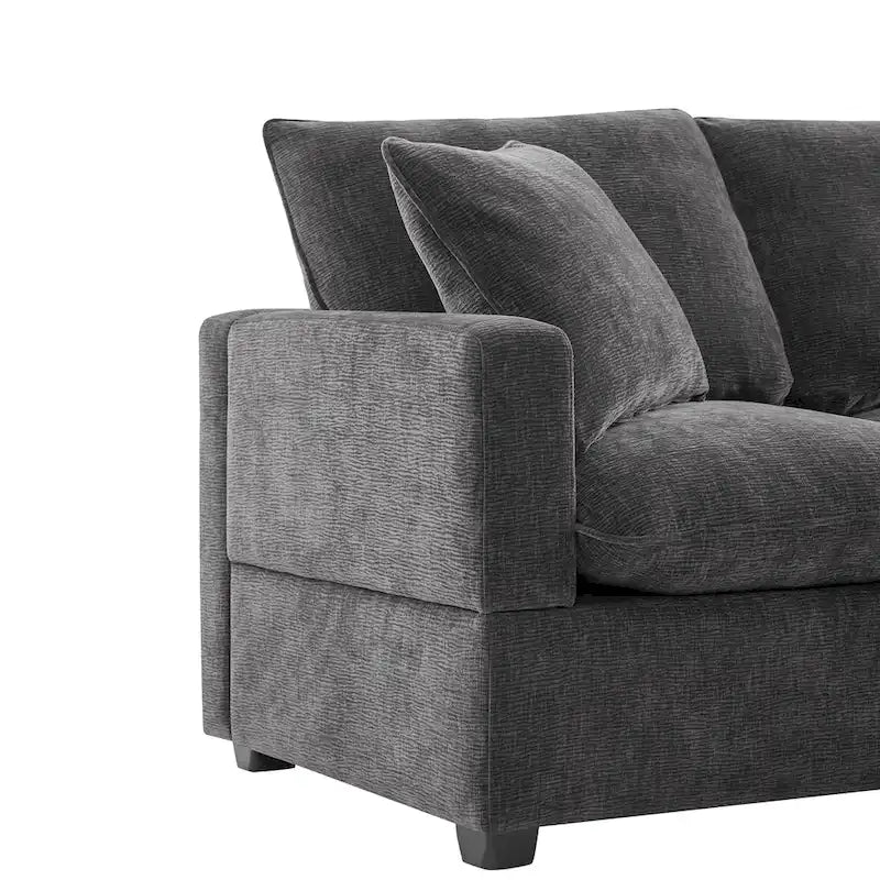 Black 84  Modular Chenille 5-Seat Corner Sectional Sofa Set with 2 Pillows, Ideal for Living Room or Apartment Use