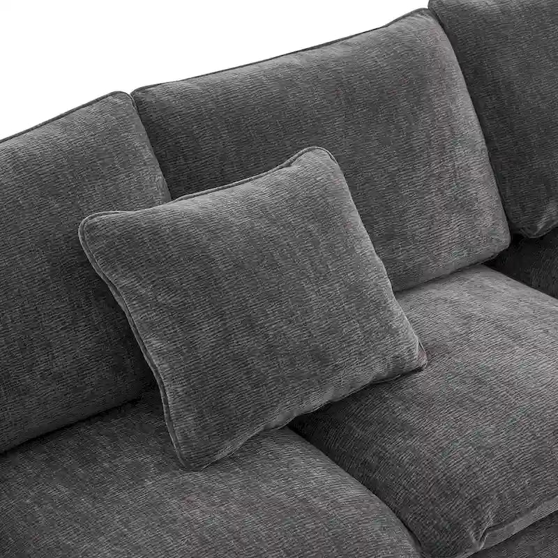 Black 84  Modular Chenille 5-Seat Corner Sectional Sofa Set with 2 Pillows, Ideal for Living Room or Apartment Use