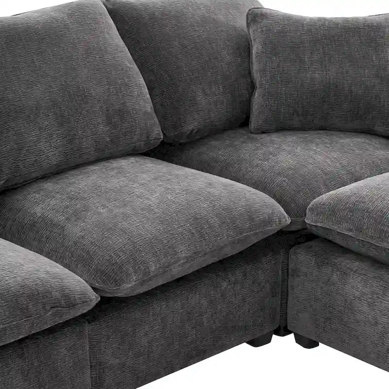 Black 84  Modular Chenille 5-Seat Corner Sectional Sofa Set with 2 Pillows, Ideal for Living Room or Apartment Use