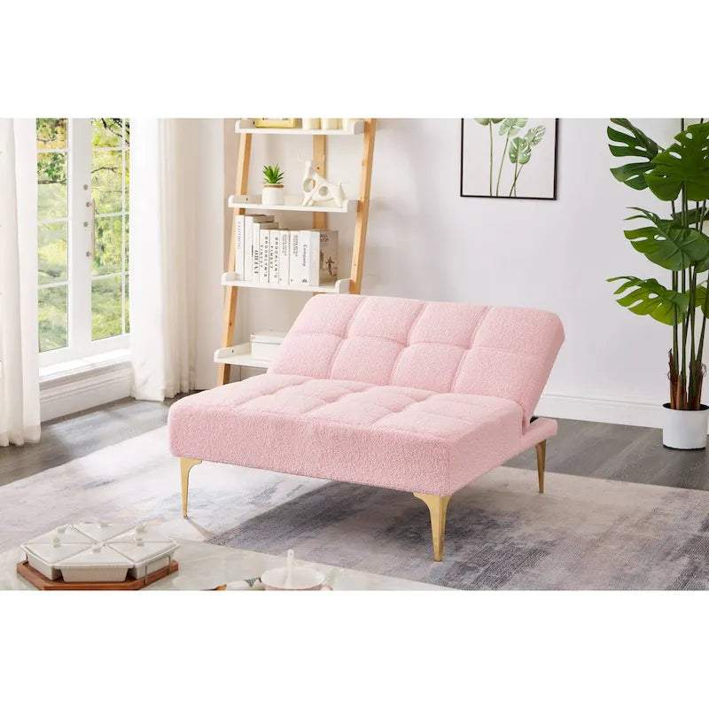 Pink Teddy Chenille Single Modular Sofa Bed with Solid Wood Frame for Living Room