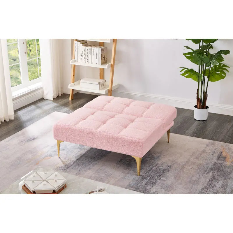 Pink Teddy Chenille Single Modular Sofa Bed with Solid Wood Frame for Living Room